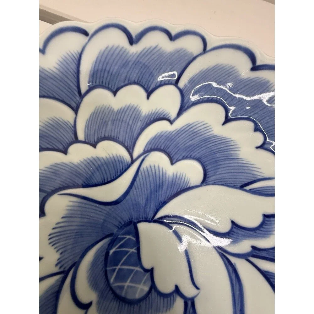 Hiroko Koshino Nikko Japan Blue White Peony Floral Porcelain